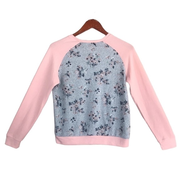 BCBGirls Hello Sleep Sweatshirt Lounge Top Floral Pink Raglan Size L 14/16 - Picture 3 of 9